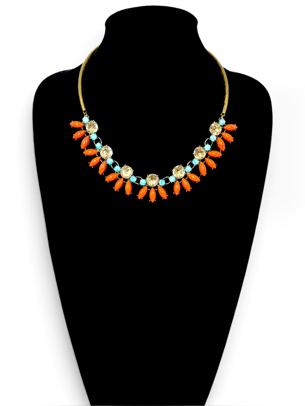 Everlane NWT Orange Turquoise Crystal Floral Statement Necklace